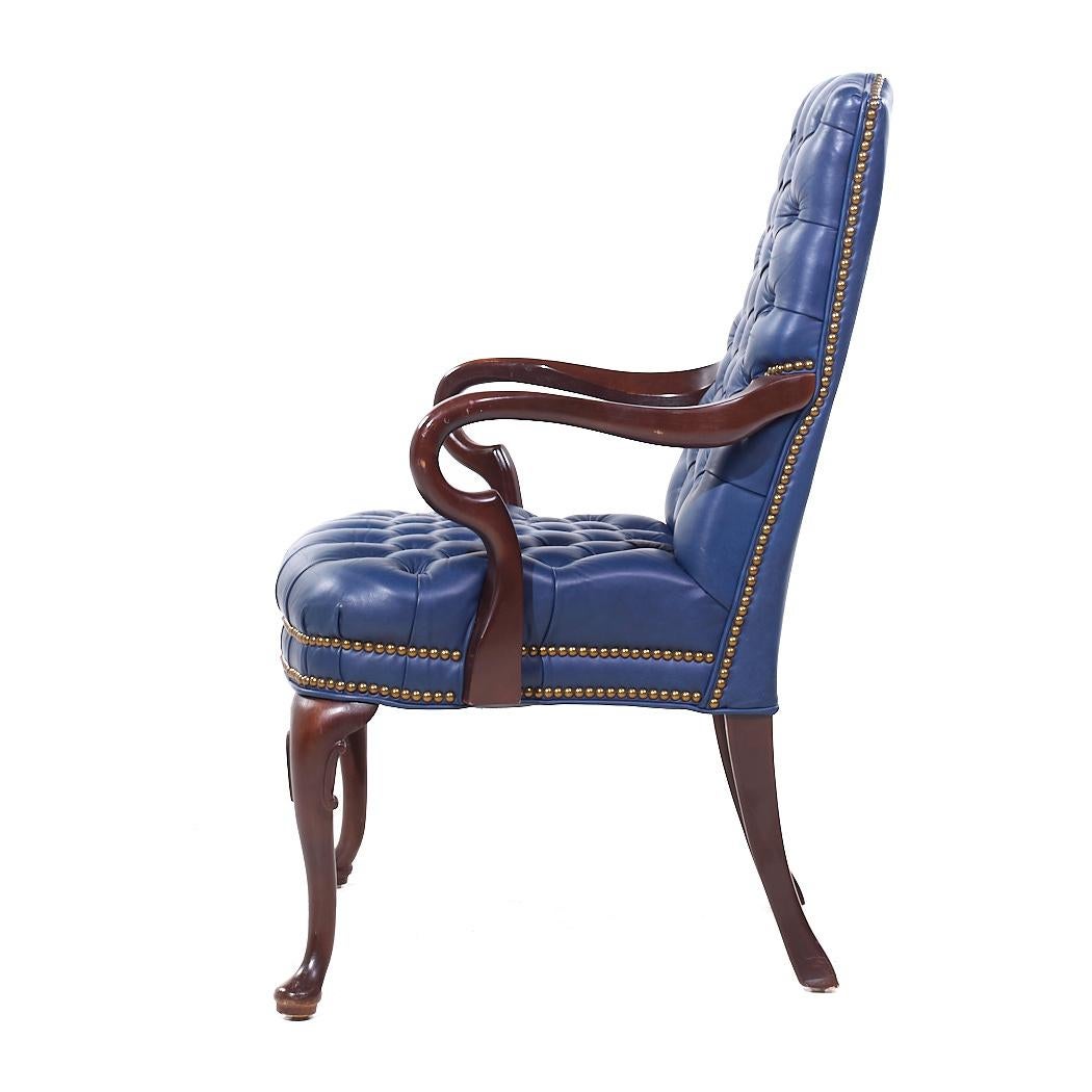 Hancock Moore Style Mahogany & Leather Queen Anne Chesterfield Lounge Chairs - 2 5
