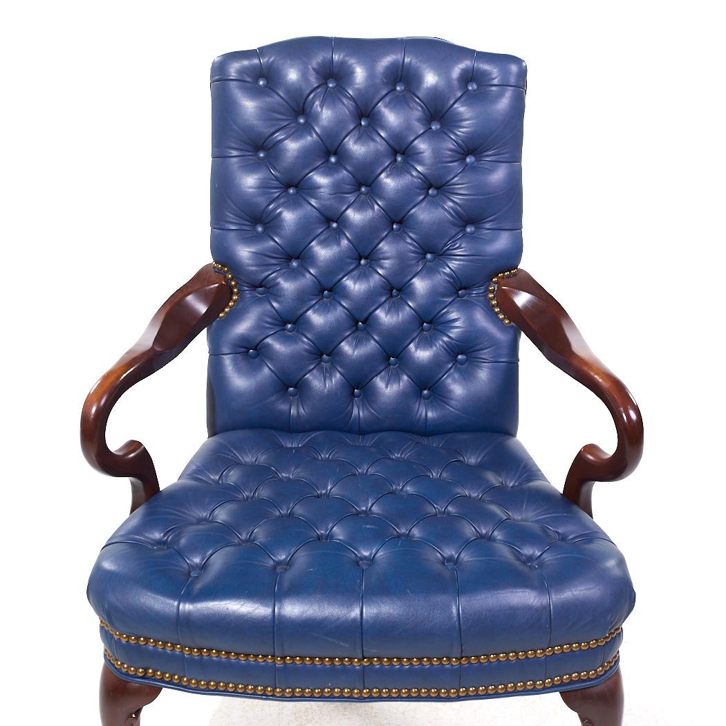 Hancock Moore Style Mahogany & Leather Queen Anne Chesterfield Lounge Chairs - 2 6