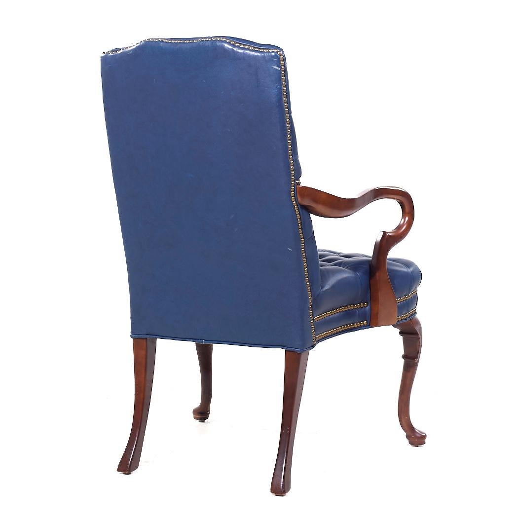 Hancock Moore Style Mahogany & Leather Queen Anne Chesterfield Lounge Chairs - 2 1