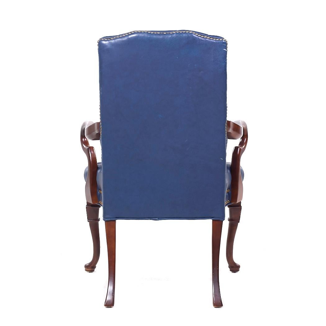 Hancock Moore Style Mahogany & Leather Queen Anne Chesterfield Lounge Chairs - 2 2