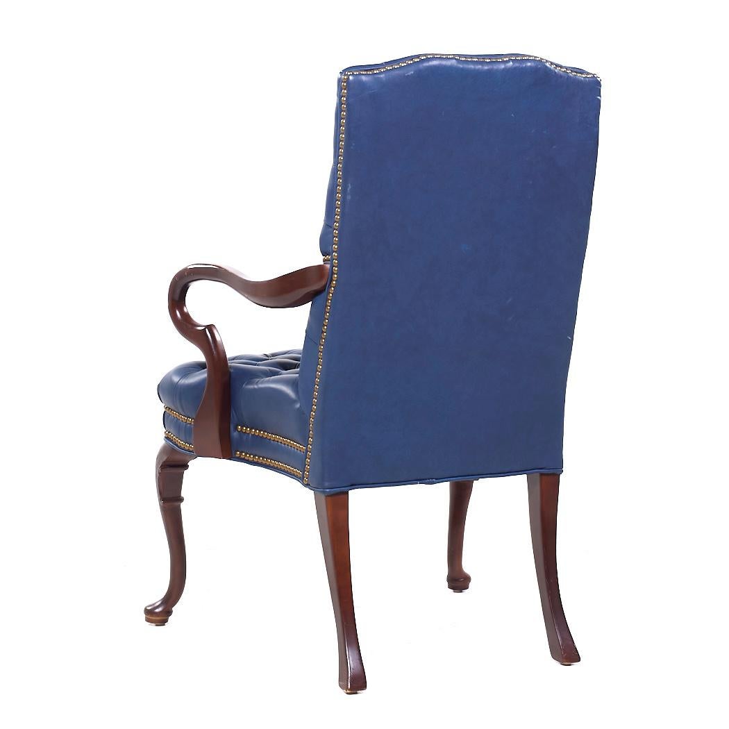 Hancock Moore Style Mahogany & Leather Queen Anne Chesterfield Lounge Chairs - 2 3