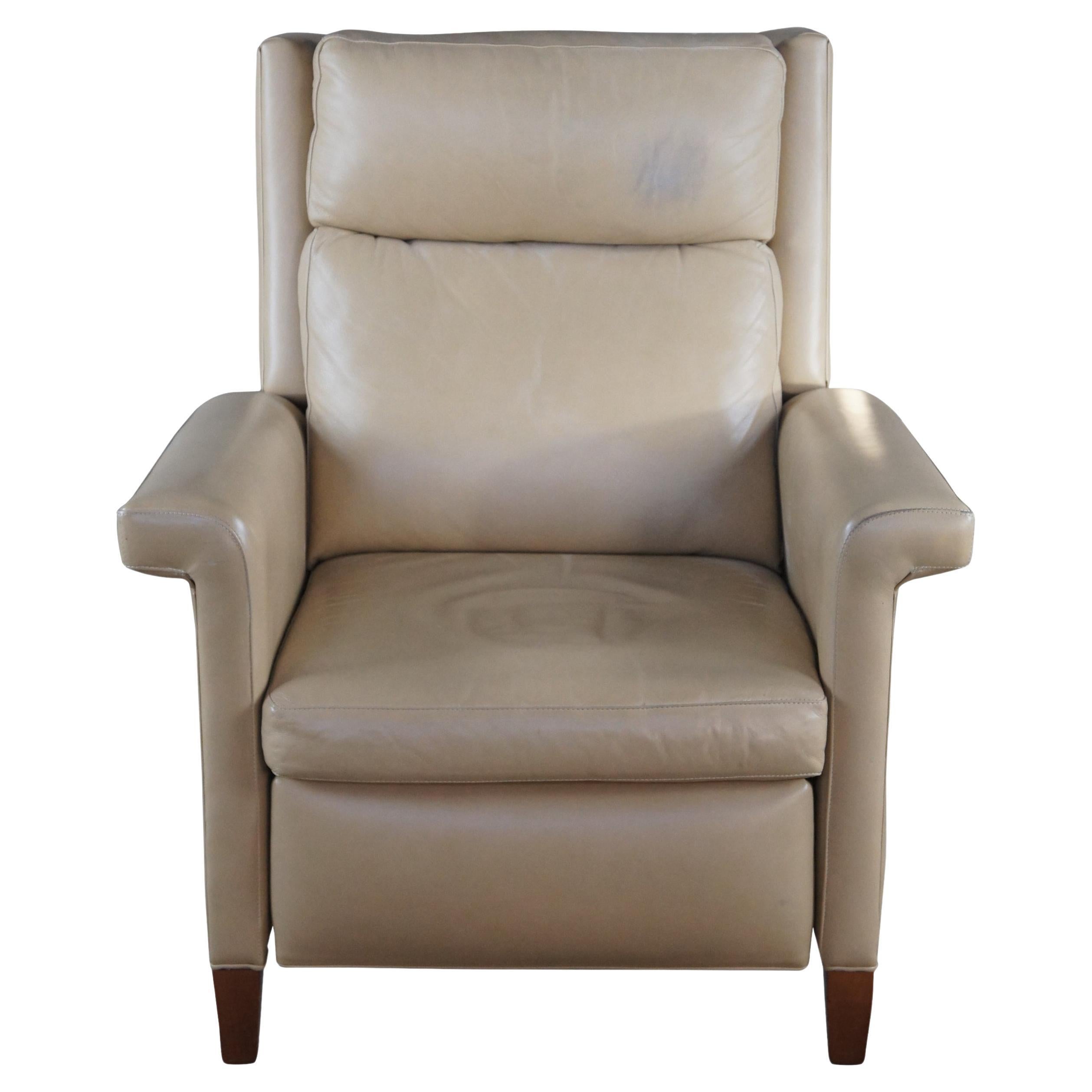 Hancock & Moore motion seating collection Ghent push back recliner. Cream leather fabric NC7000.
MSRP 6,000$

Somewhere between a chic accent chair and a laid-back, casual recliner is the high leg recliner. This model is an impeccable example of