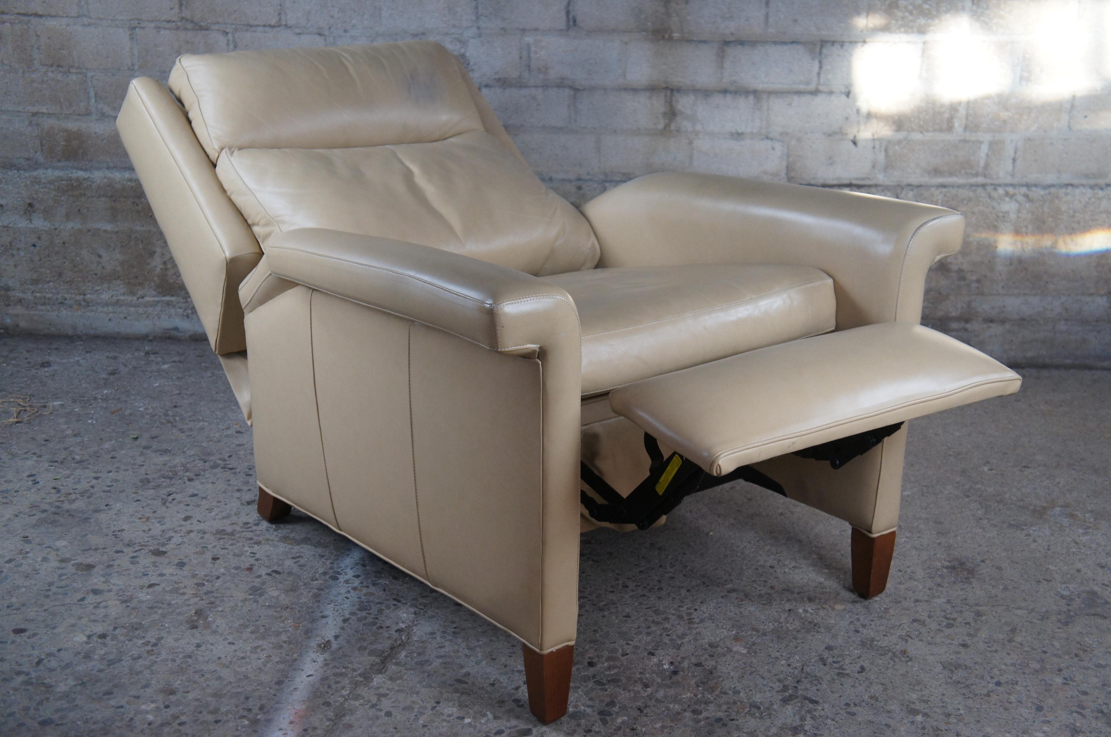 Modern Hancock & Moore Traditional Leather Ghent Push Back Recliner Lounge Chair Cream