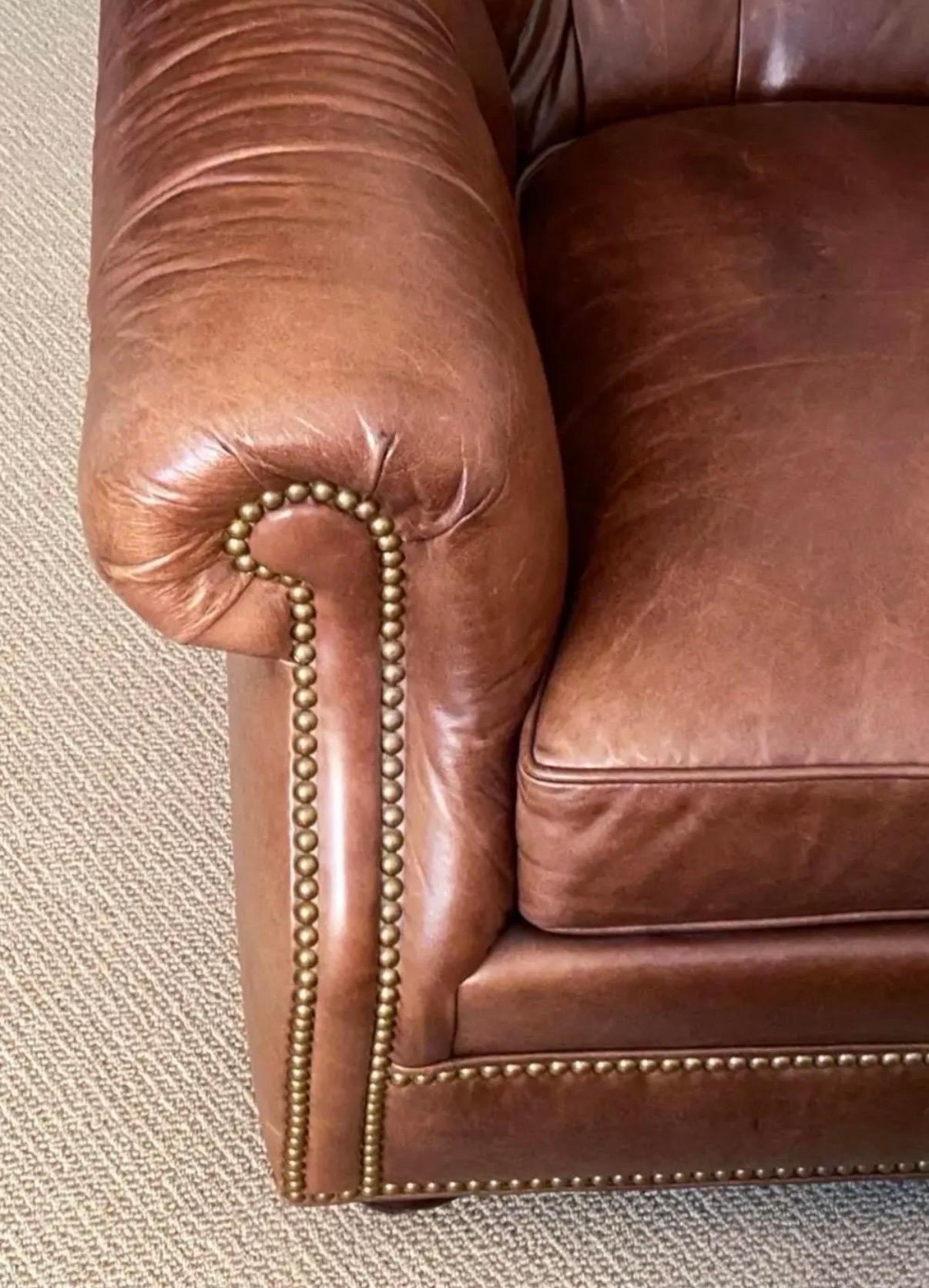 Hancock & Moore Tufted Brown Leather Club Chair and Matching Ottoman In Good Condition In West Hartford, CT