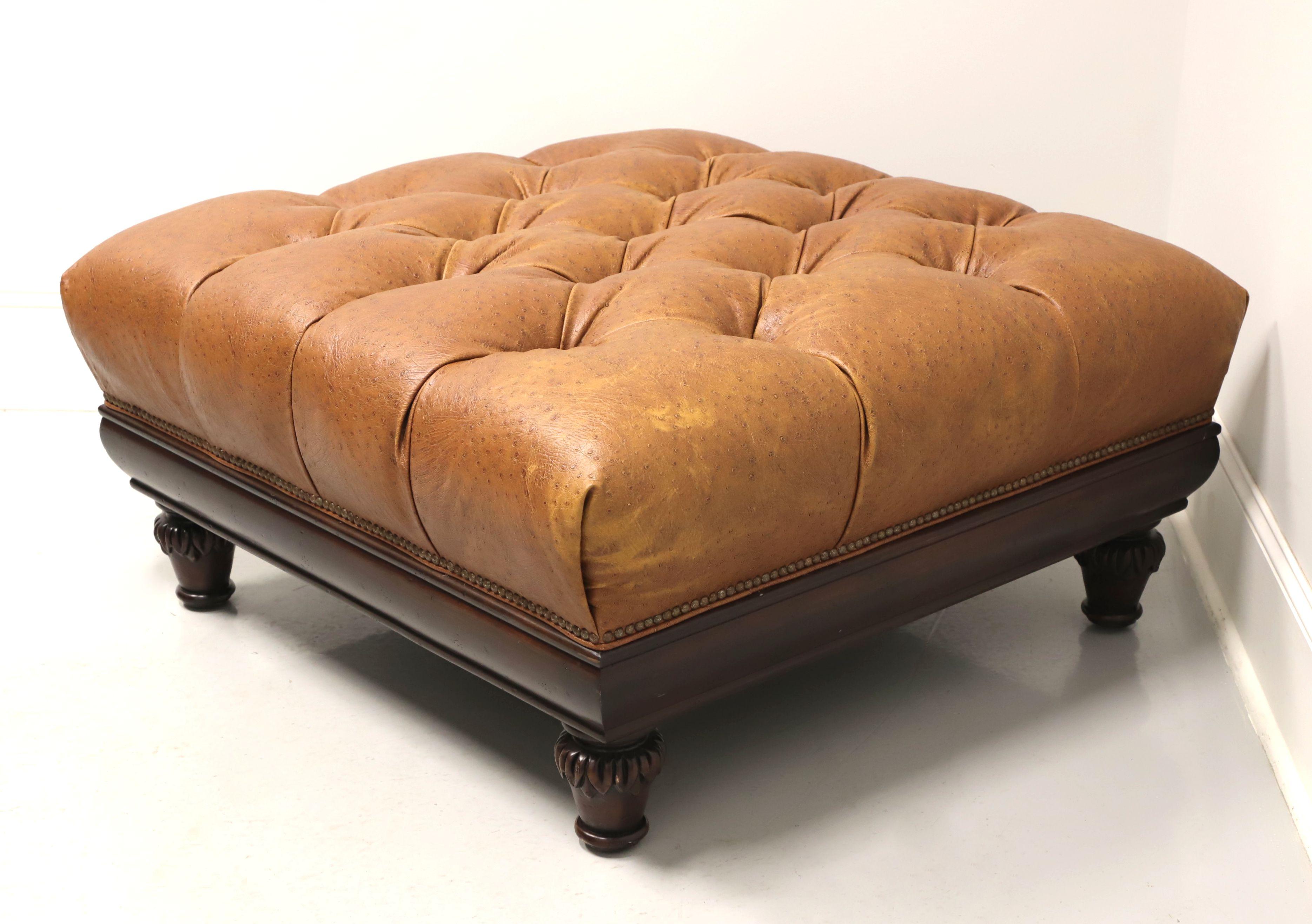 American HANCOCK & MOORE Tufted Leather Regency Large Square Ottoman