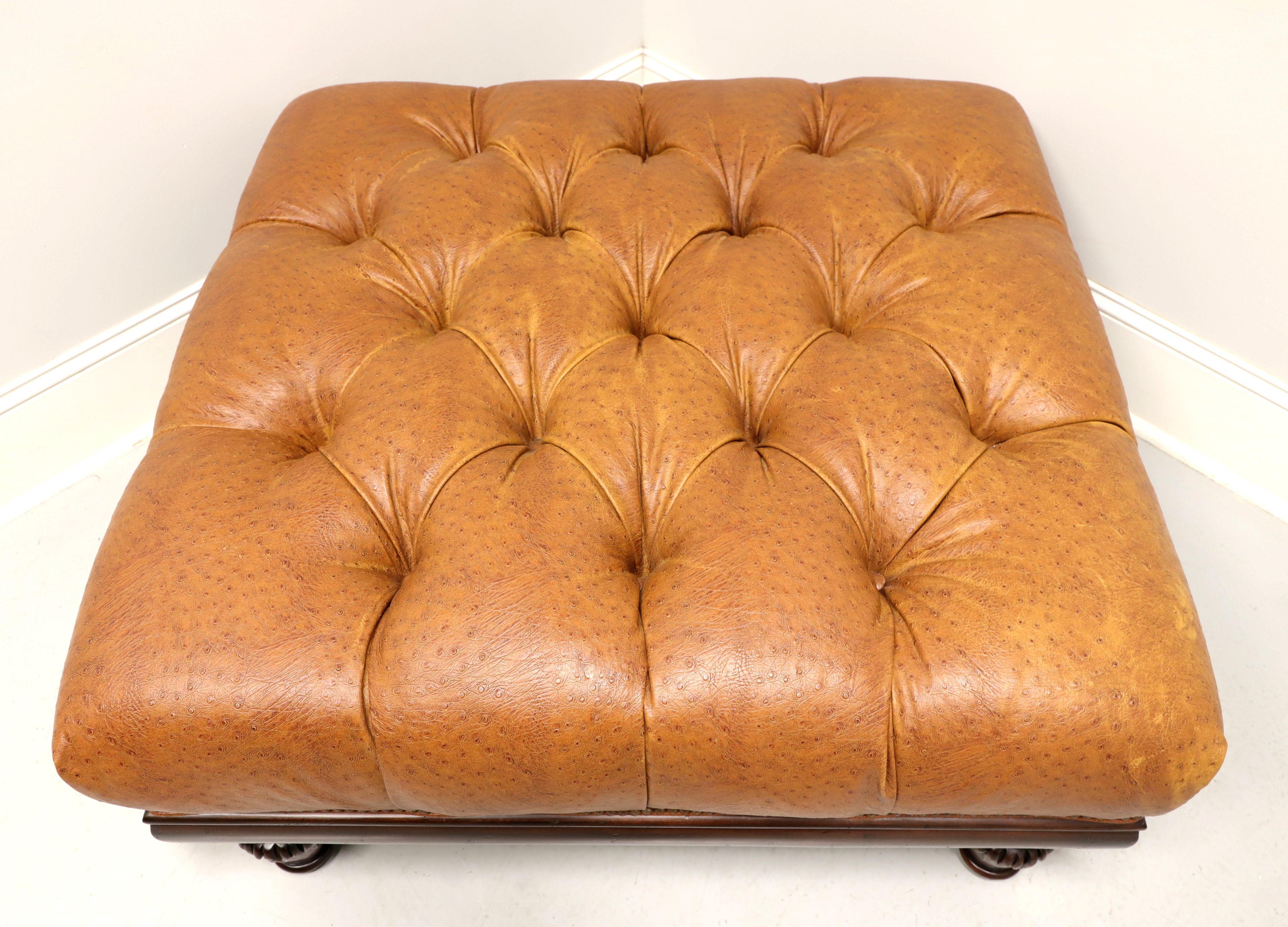 Brass HANCOCK & MOORE Tufted Leather Regency Large Square Ottoman