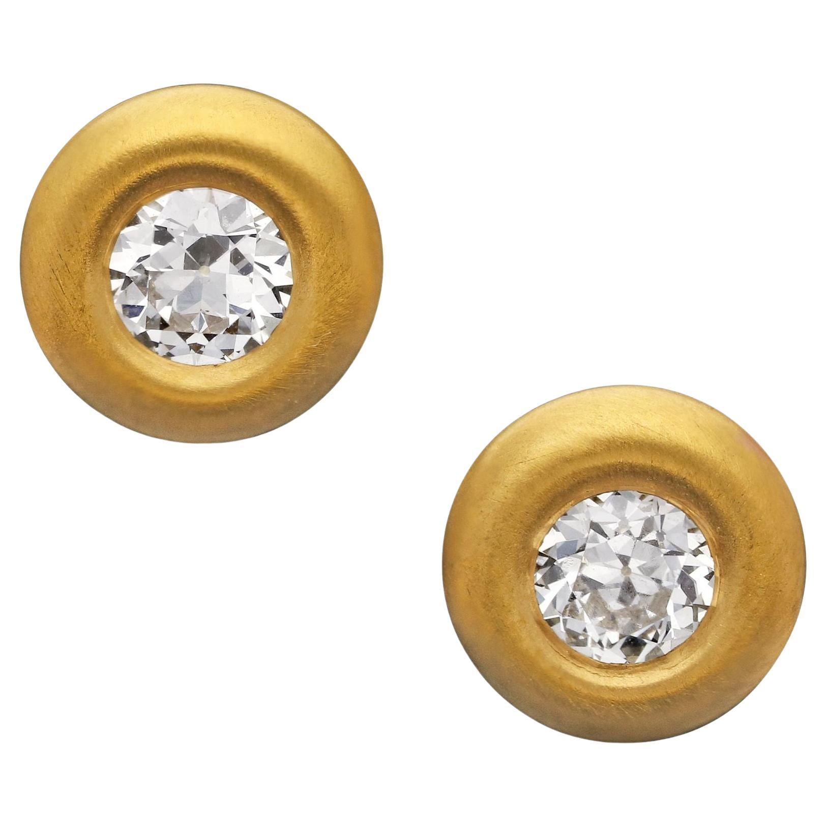 Hancocks 0.60ct Old Cut Diamond And 22ct Yellow Gold Earrings Contemporary For Sale