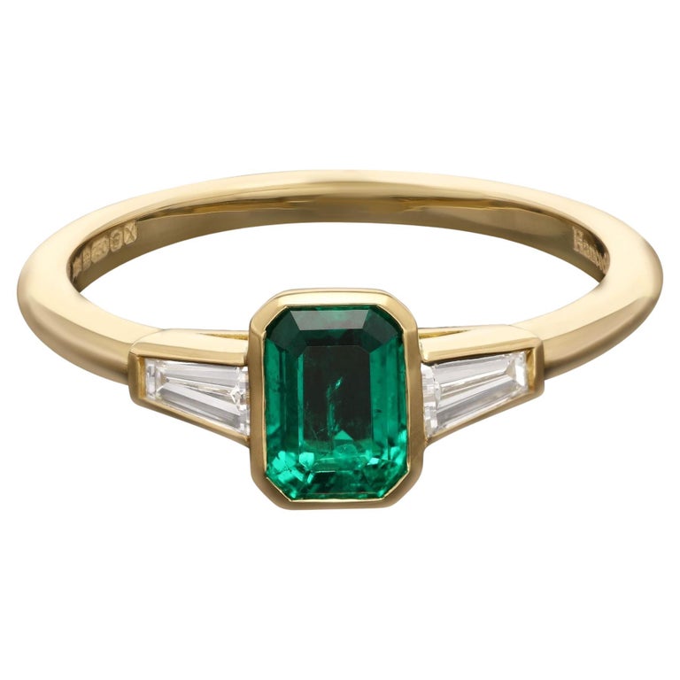 Hancocks 0.68ct Colombian Emerald Ring with Tapered Baguette Diamond ...