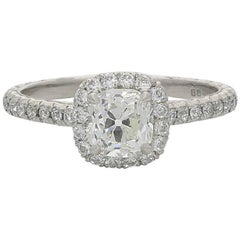 Hancocks 0.90 Carat Old Mine Brilliant Cut Diamond and Platinum Cluster Ring