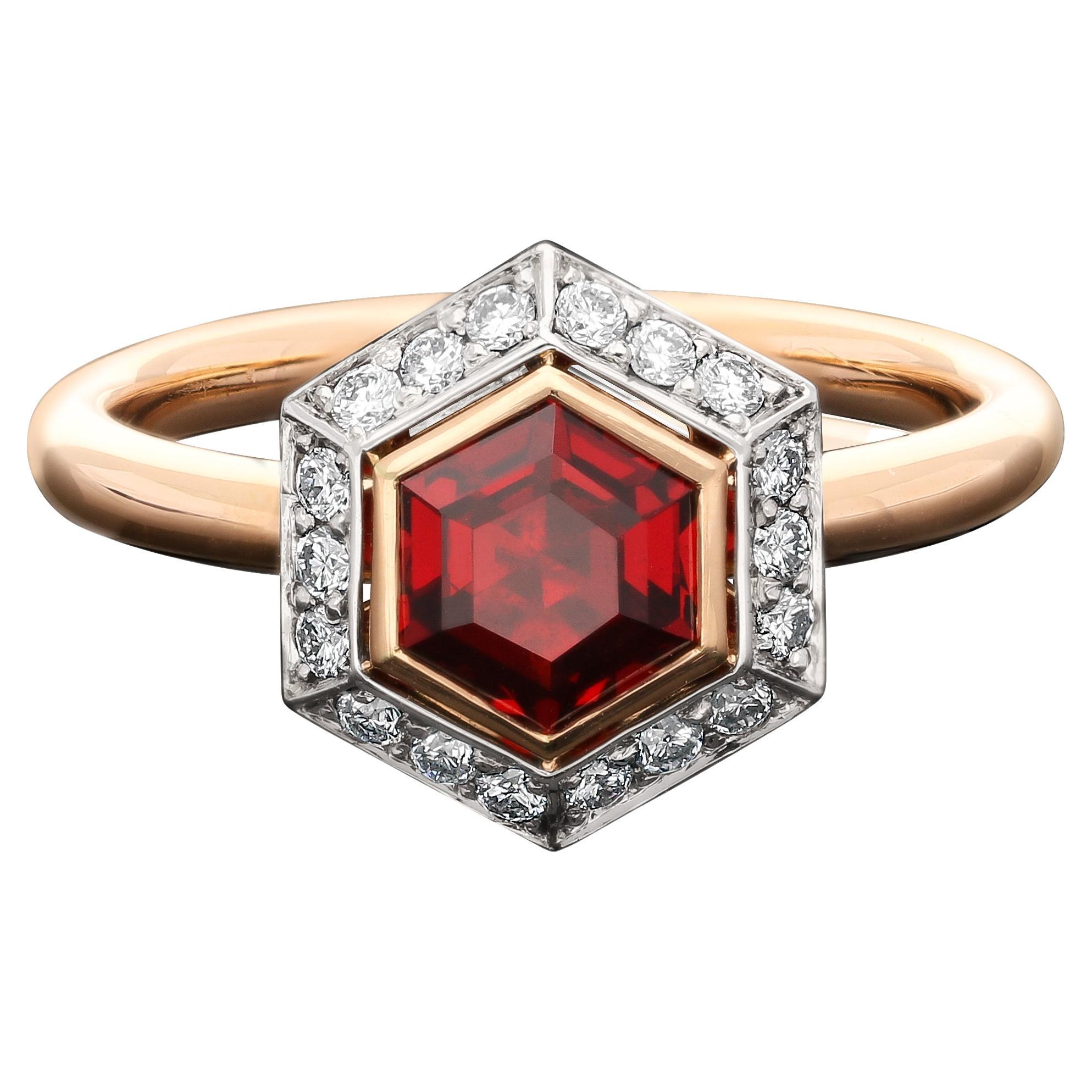 Hancocks 0.92ct Vivid Red Burmese Spinel Ring with Diamond Surround Rose Gold For Sale