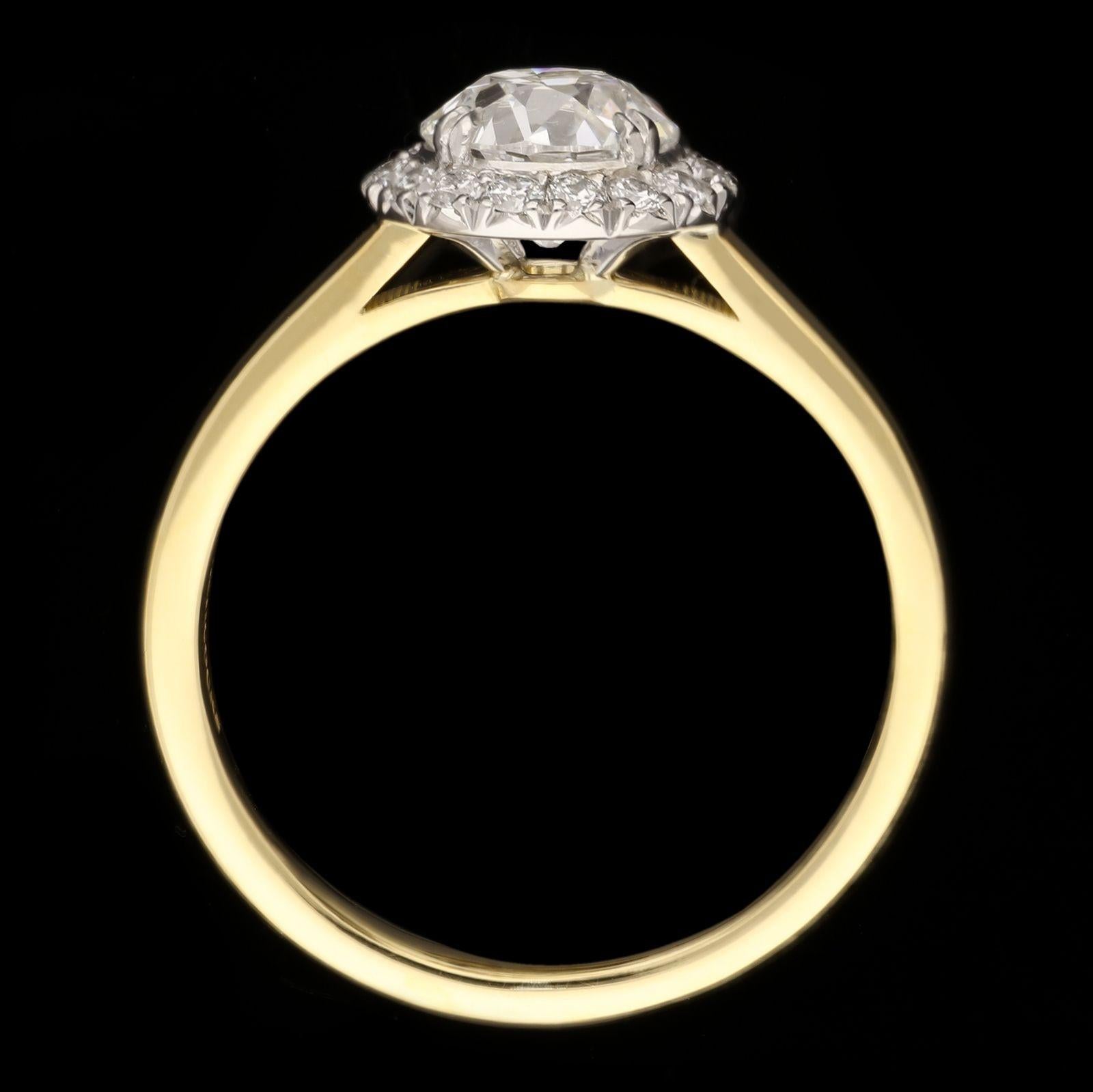 Hancocks 1.01ct Old European Brilliant Cut Diamond Ring with Fine Diamond Halo In New Condition For Sale In London, GB