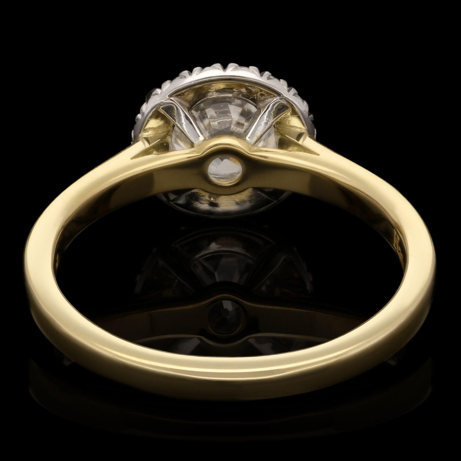 Women's Hancocks 1.01ct Old European Brilliant Cut Diamond Ring with Fine Diamond Halo For Sale