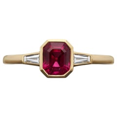 Hancocks 1.09ct Burmese Ruby Ring With Baguette Diamond Shoulders Contemporary