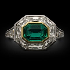 Hancocks 1.12ct Colombian Emerald & French Cut Diamond Halo Ring