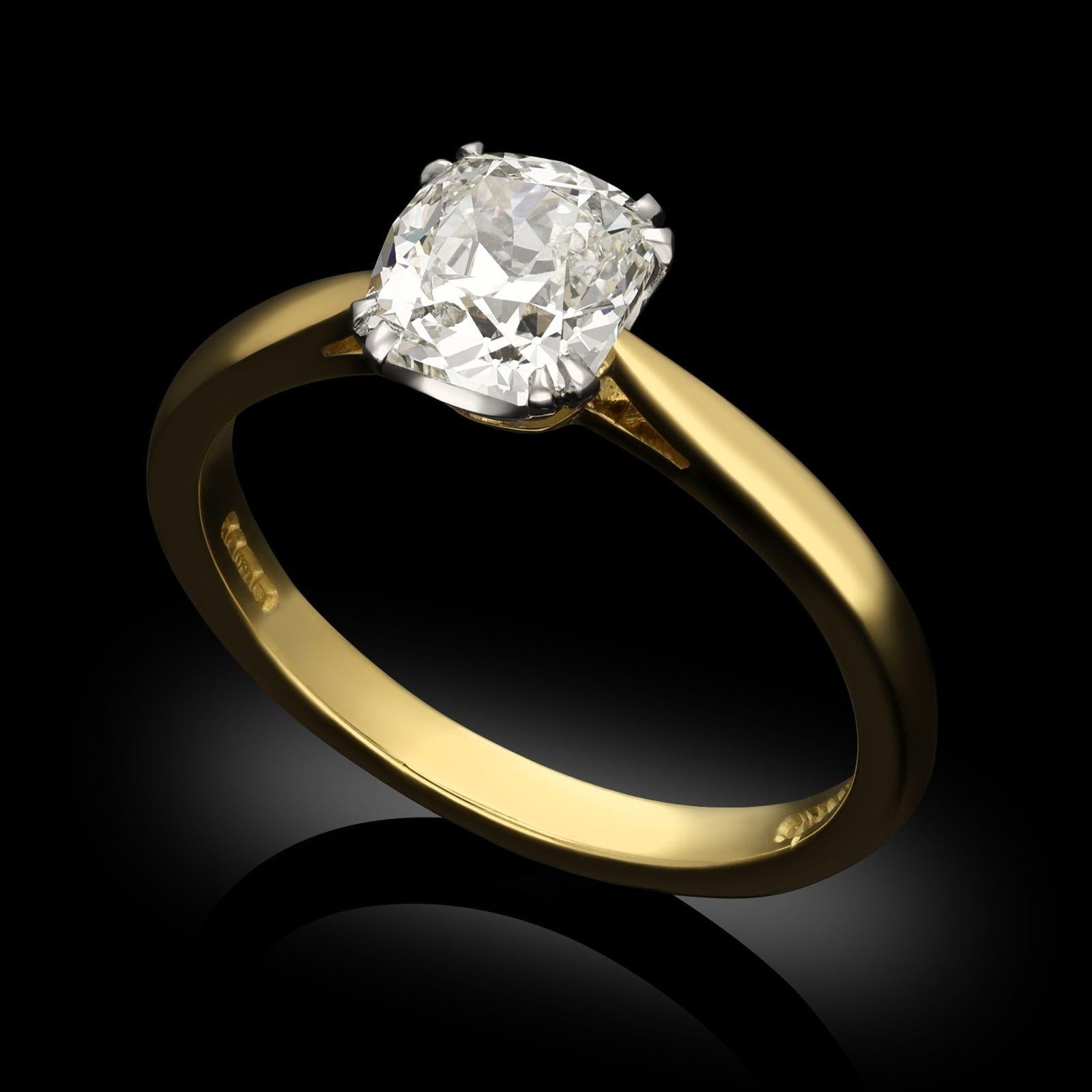 Old Mine Cut Hancocks 1.12ct Old Mine Cushion Cut Diamond And 18ct Yellow Gold Solitaire Ring For Sale