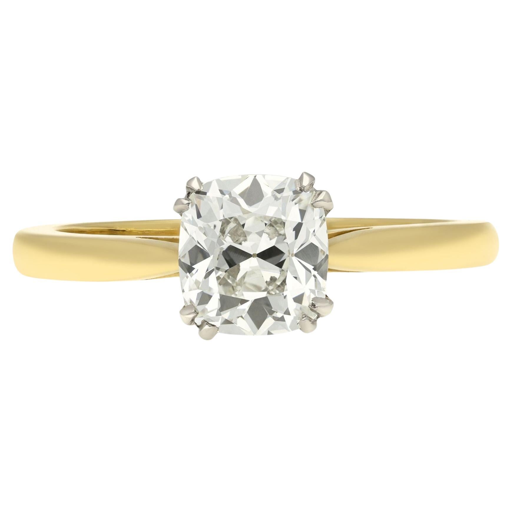 Hancocks 1.12ct Old Mine Cushion Cut Diamond And 18ct Yellow Gold Solitaire Ring For Sale