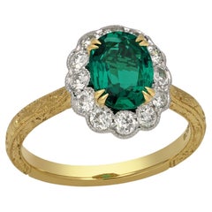 Hancocks 1.18ct Colombian No Oil Emerald & Diamond Cluster Ring