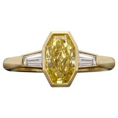Hancocks 1.22ct Fancy Vivid Yellow Radiant Cut Diamond Ring Tapered Baguette Sho