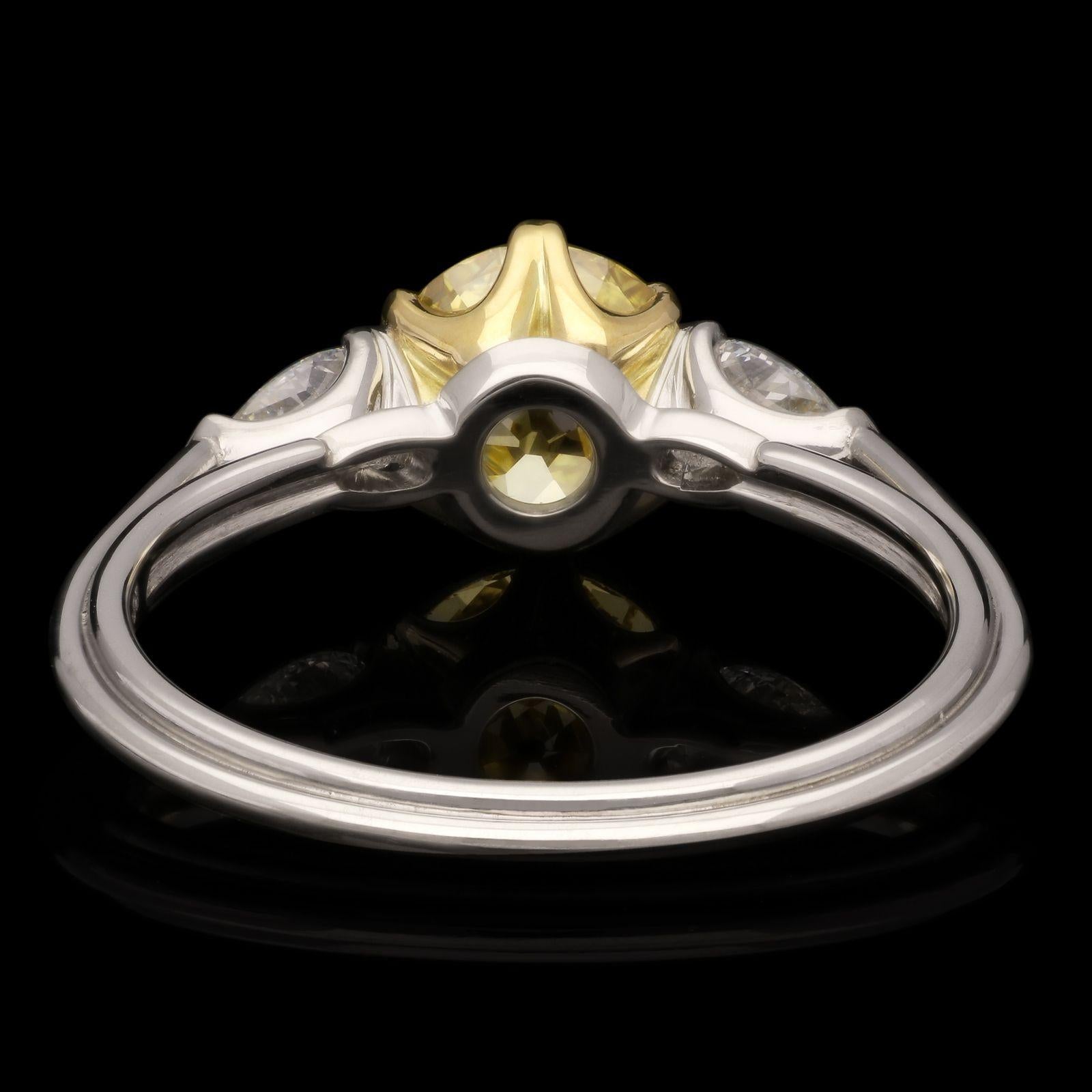 Women's Hancocks 1.27ct Fancy Intense Yellow Old European Brilliant Cut Diamond Ring For Sale