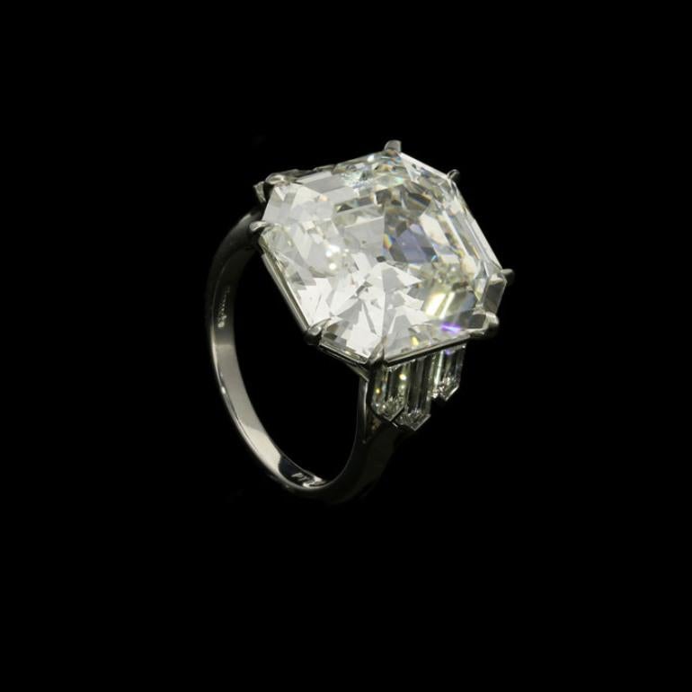 Asscher Cut Hancocks GIA Certified 13.70 Carat Vintage Emerald Cut Diamond Ring