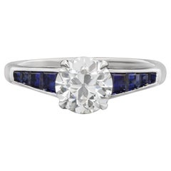Hancocks 1.40ct Old-Cut Diamond Solitaire Ring Calibre-Cut Sapphire Shoulders