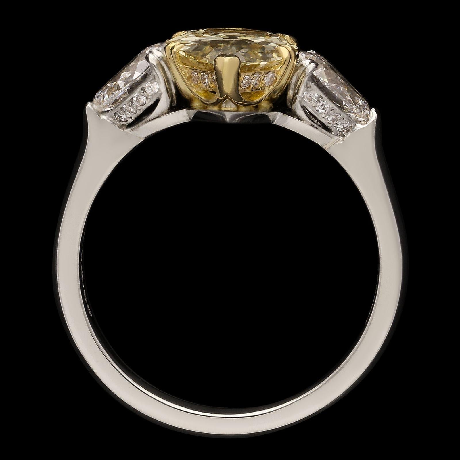 Pear Cut Hancocks 1.49ct Fancy Yellow Old Cut Pear Shape Diamond Ring With Pear Shoulders For Sale