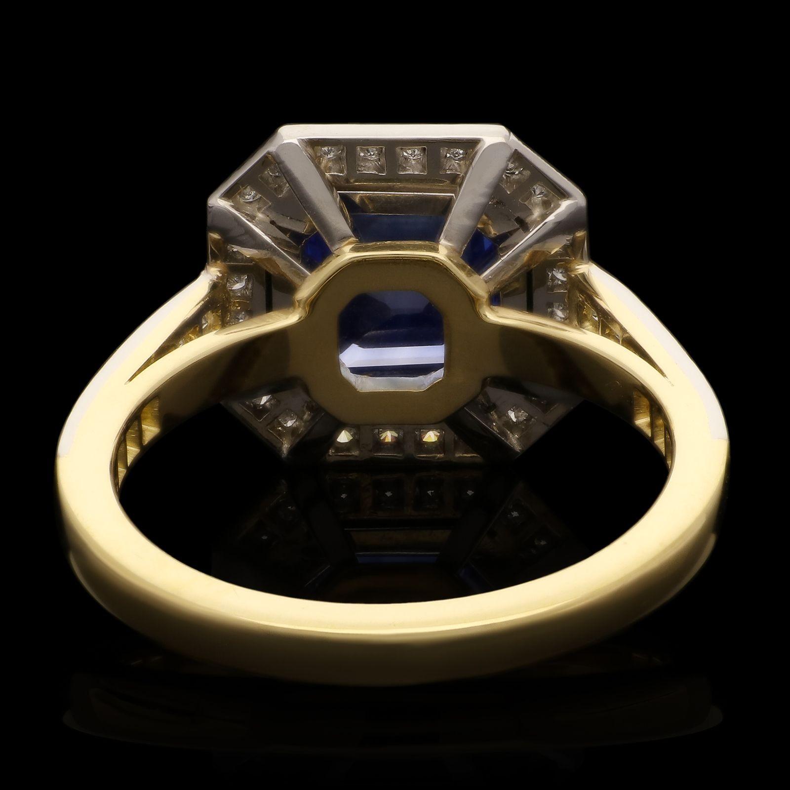 Women's or Men's Hancocks 1.59ct Octagonal Sapphire And Diamond Cluster Ring Contemporary For Sale