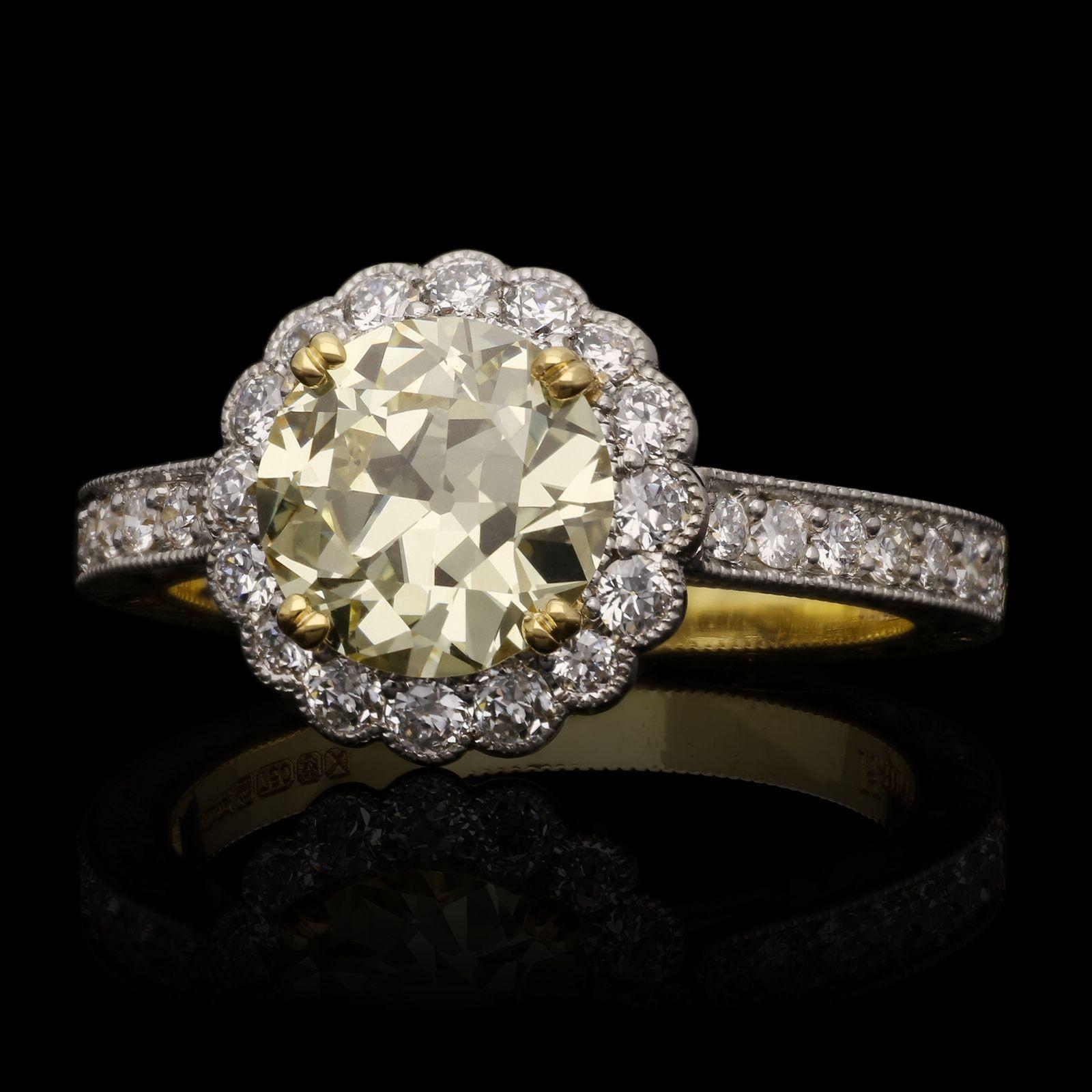 Hancocks 1.62ct Old European Brilliant Cut Diamond Ring with Diamond Halo In New Condition For Sale In London, GB