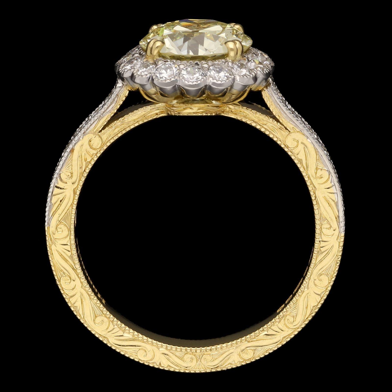 Women's Hancocks 1.62ct Old European Brilliant Cut Diamond Ring with Diamond Halo For Sale