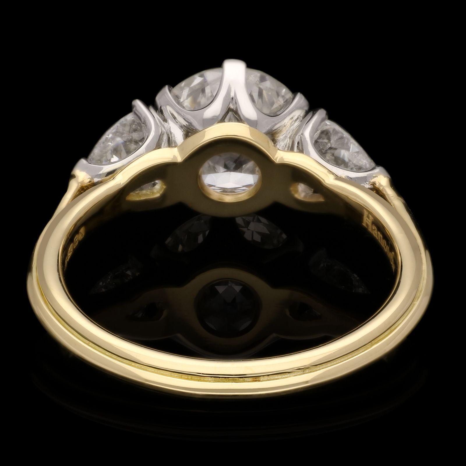 Hancocks 1.92ct Old European Cut and Pear Shape Diamond Ring Contemporary In New Condition For Sale In London, GB