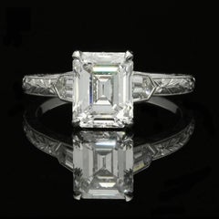 Hancocks 2.02 Carat D VS2 Emerald Cut Diamond Solitaire Bullet Diamond Ring