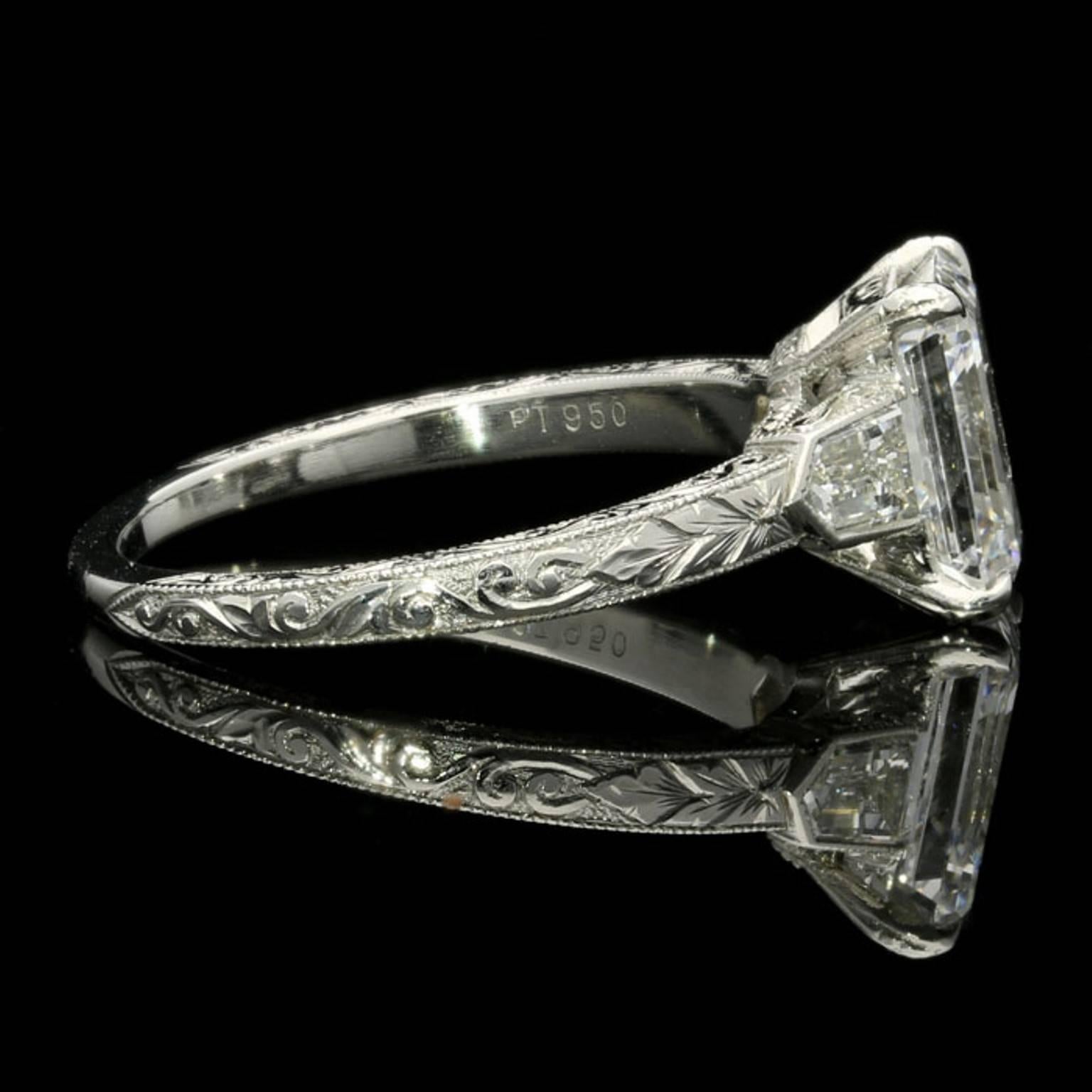 Hancocks 2.02 Carat D VS2 Emerald Cut Diamond Solitaire Bullet Diamond Ring In New Condition In London, GB