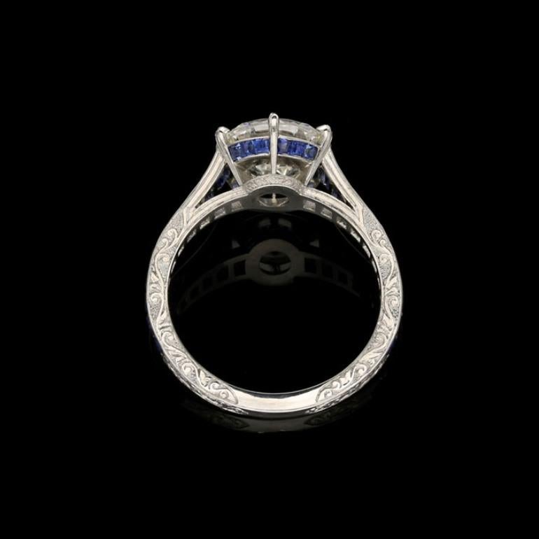Hancocks 2.04ct Carat Old-Cut Diamond Ring with Calibre-Cut Sapphire Shoulders In New Condition In London, GB
