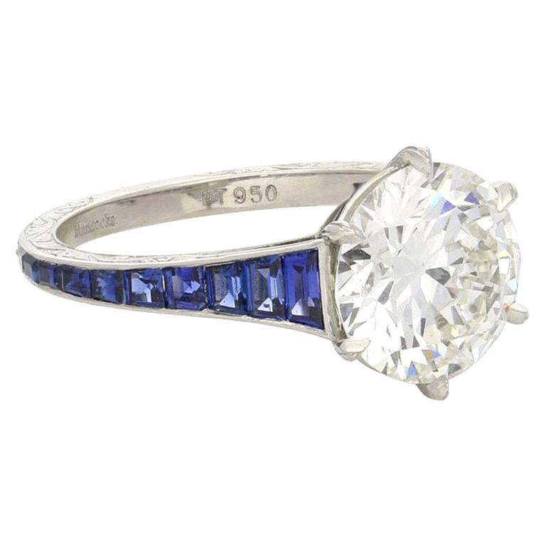 Hancocks 2.04ct Carat Old-Cut Diamond Ring with Calibre-Cut Sapphire Shoulders