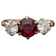 Hancocks 2.05ct Ruby and 1.02ct Old European Brilliant Diamond Three Stone Ring
