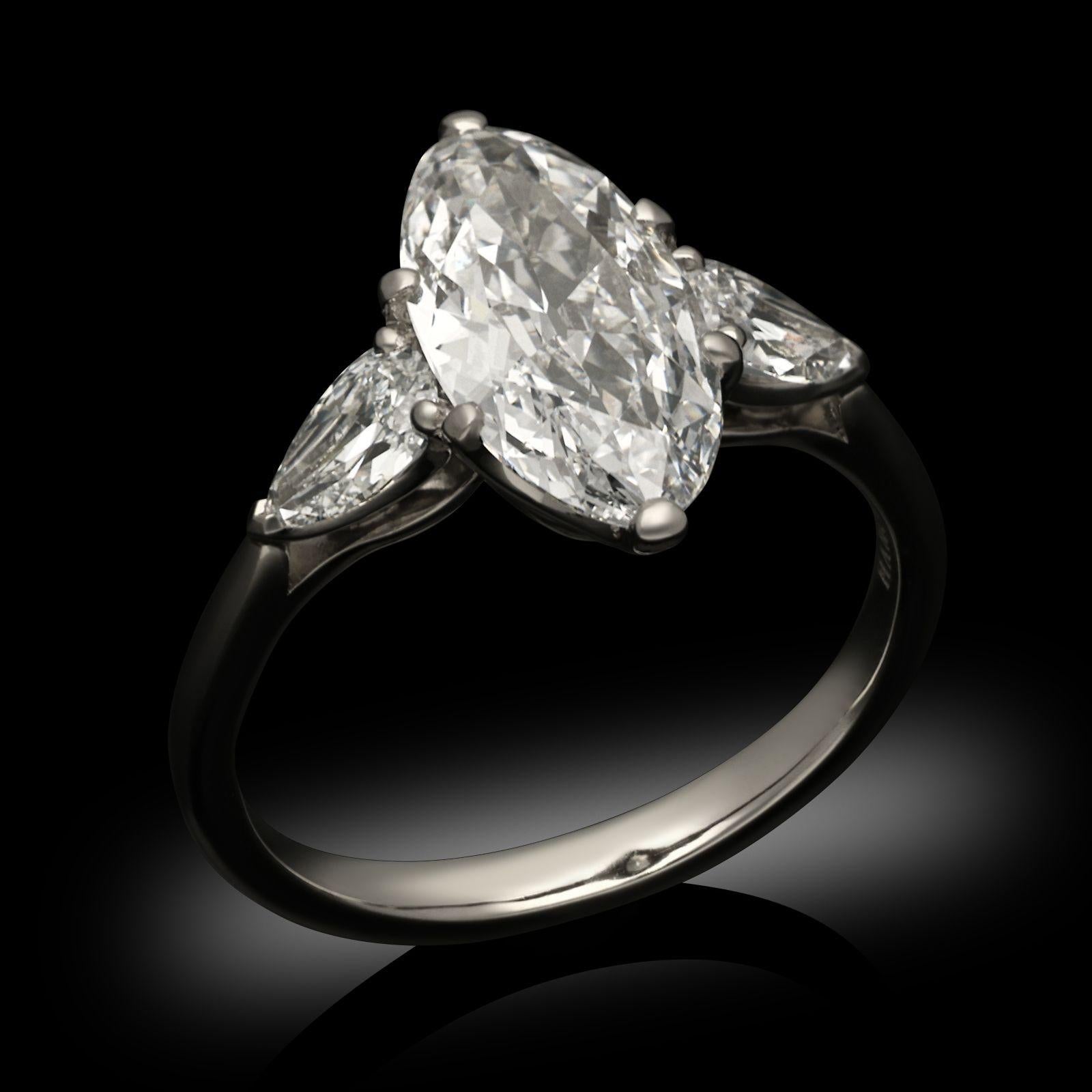 Hancocks 2.12ct D IF Golconda Old Cut Moval Diamond and Platinum Ring In New Condition For Sale In London, GB