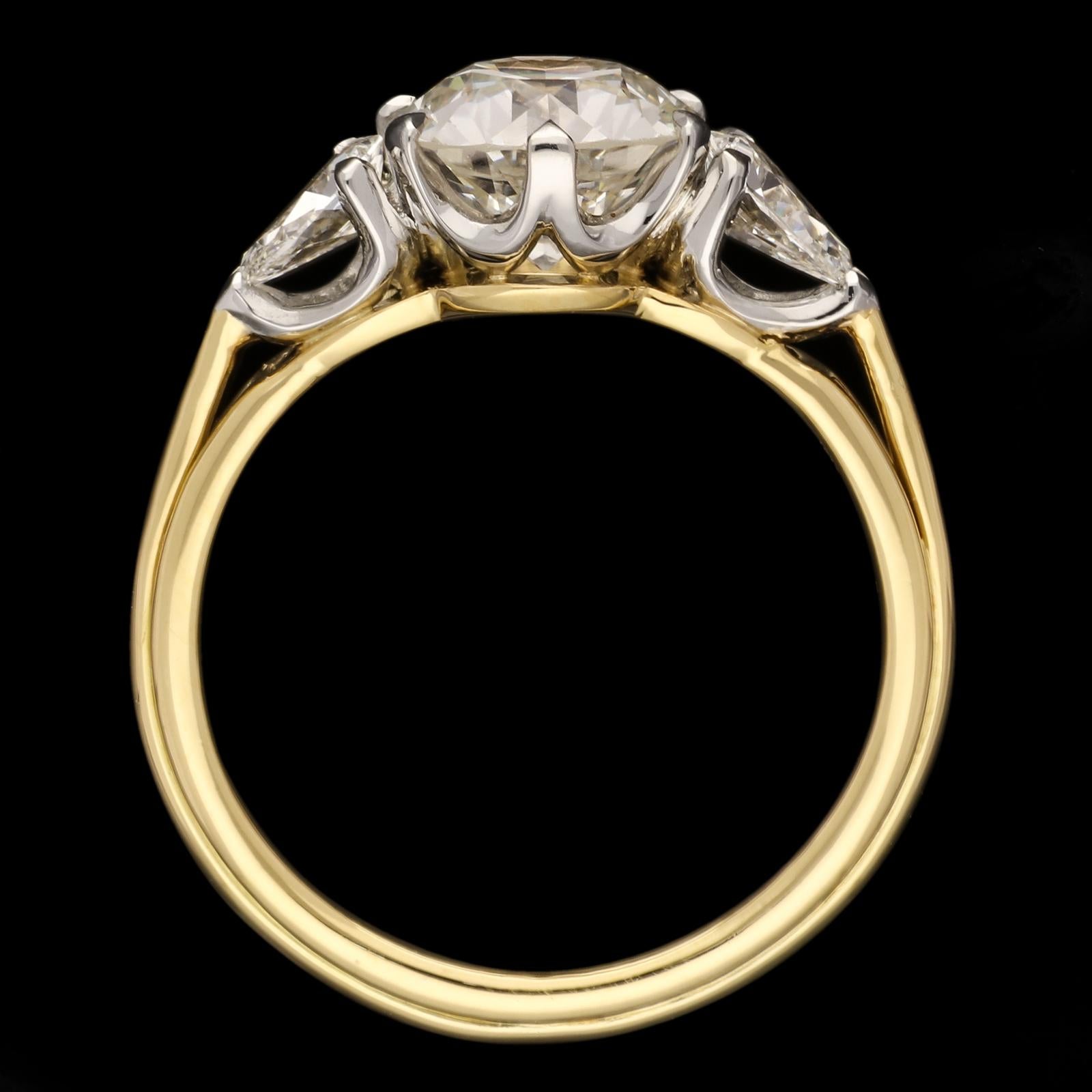Hancocks 2.14ct Old European Cut and Pear Shape Diamond Ring In New Condition For Sale In London, GB