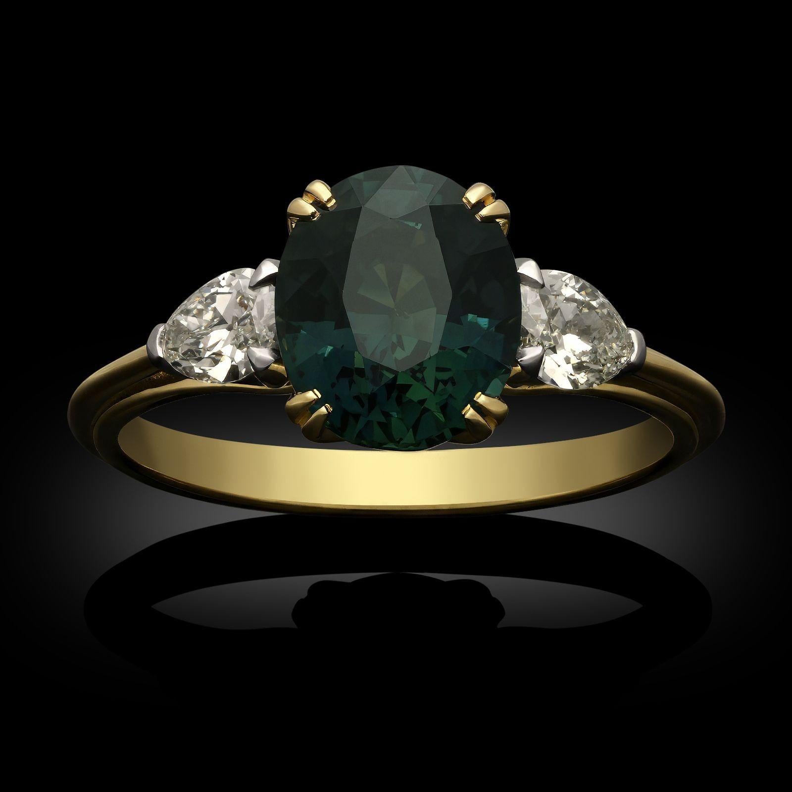 Women's or Men's Hancocks 2.35ct Teal Sapphire & Diamond Ring For Sale