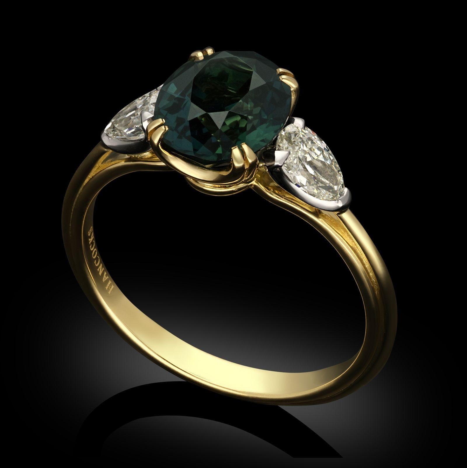 Hancocks 2.35ct Teal Sapphire & Diamond Ring For Sale 1