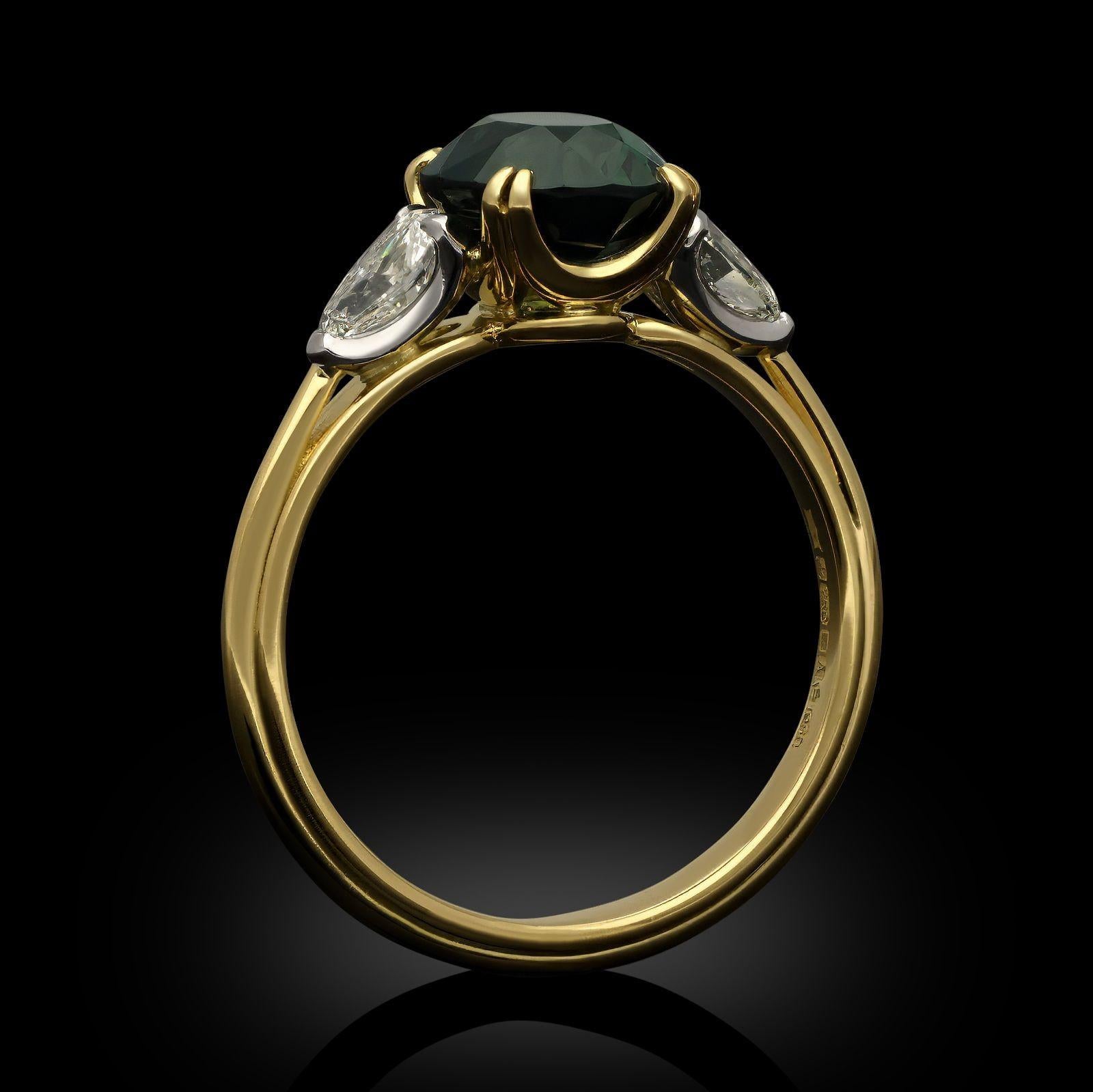 Hancocks 2.35ct Teal Sapphire & Diamond Ring For Sale 2
