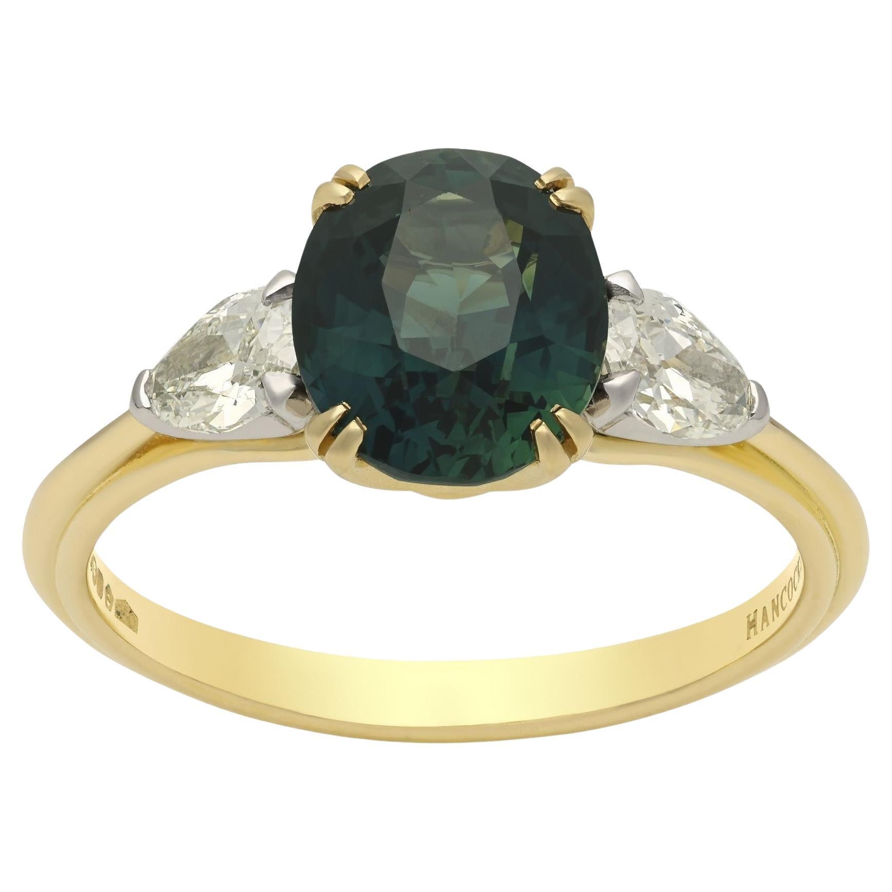 Hancocks 2.35ct Teal Sapphire & Diamond Ring For Sale