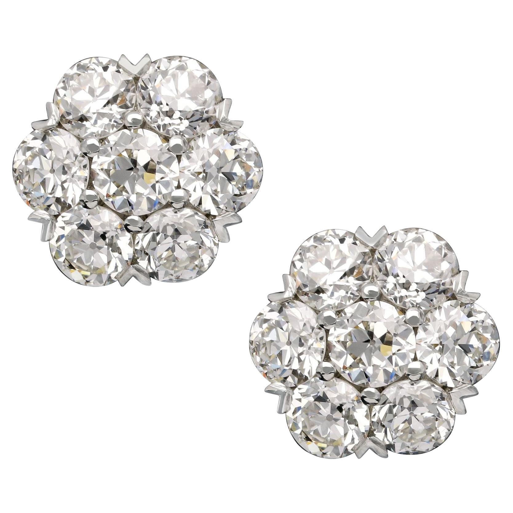 Hancocks Boucles d'oreilles contemporaines en grappe de diamants taille brillant vieille Europe de 2,80 carats