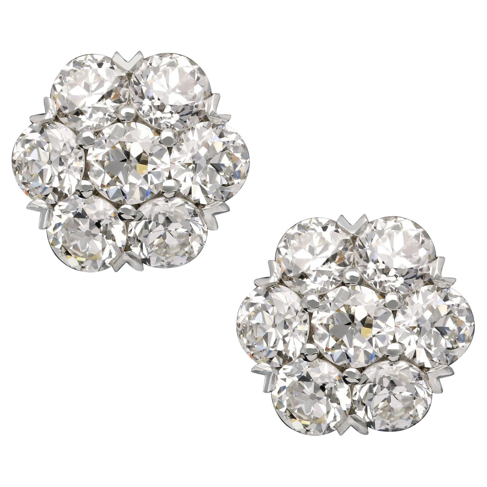 Hancocks Pendientes de Racimo de Diamantes de Corte Brillante Europeo Antiguo de 2,80 ct Contemporáneo en venta