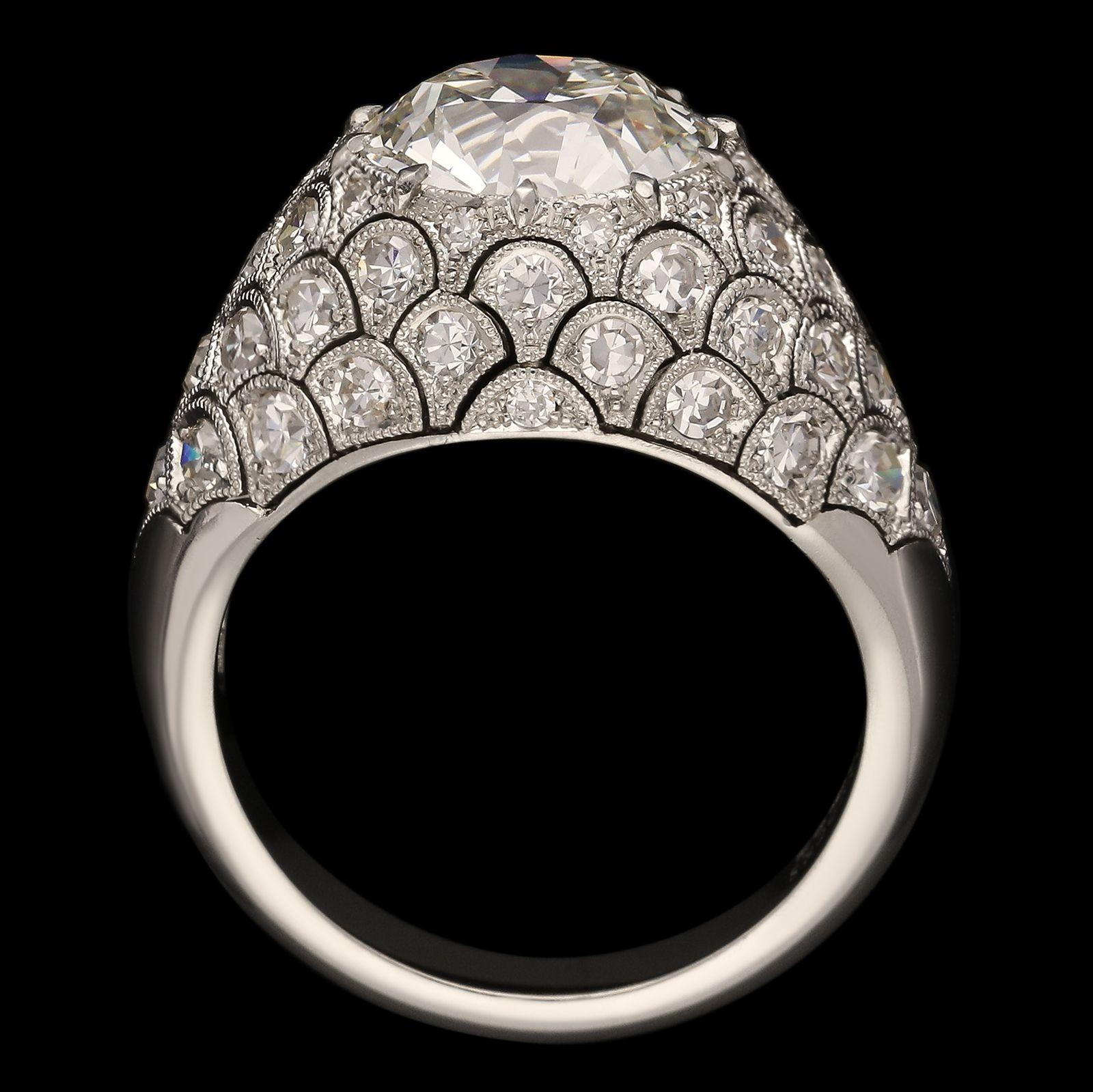 Hancocks 3.12 Carat Old European Brilliant Diamond Ring in Diamond Bombe Mount In New Condition For Sale In London, GB