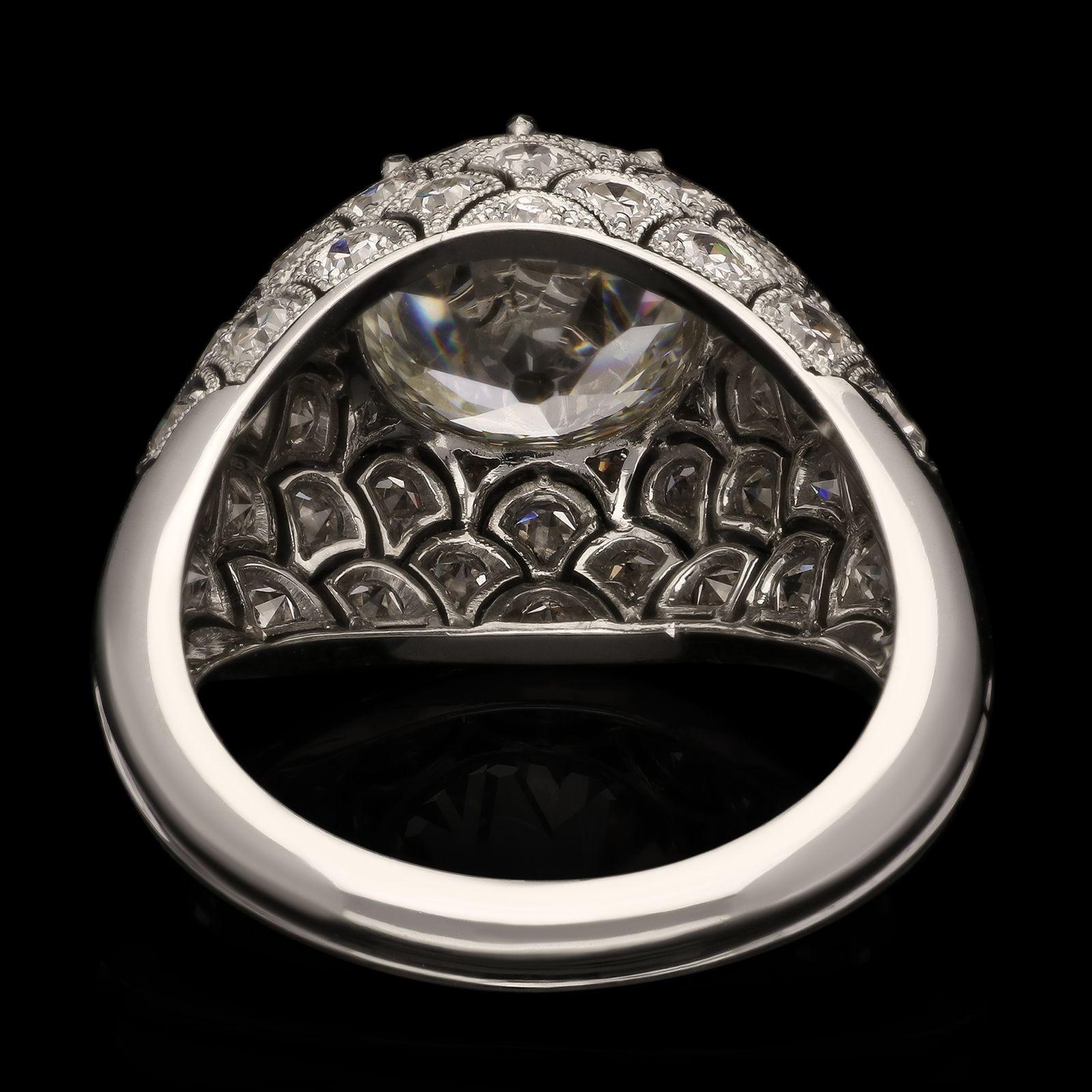 Women's or Men's Hancocks 3.12 Carat Old European Brilliant Diamond Ring in Diamond Bombe Mount For Sale