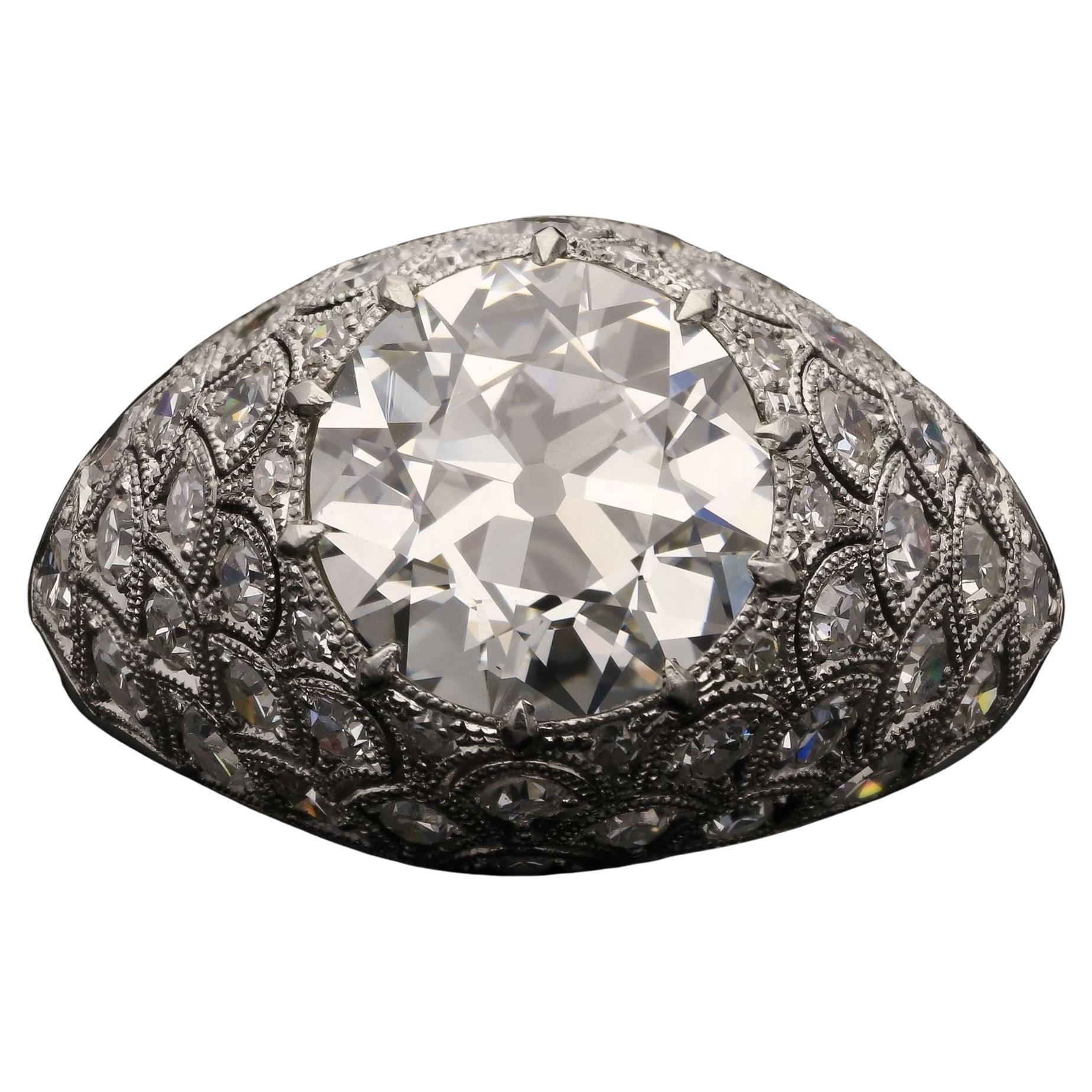 Hancocks 3.12 Carat Old European Brilliant Diamond Ring in Diamond Bombe Mount For Sale