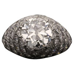 Anello Hancocks con diamante brillante europeo antico da 3,12 carati e montatura a bombe di diamanti