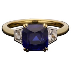 Hancocks, bague saphir coussin de 3,54 carats avec épaules de diamants de taille française