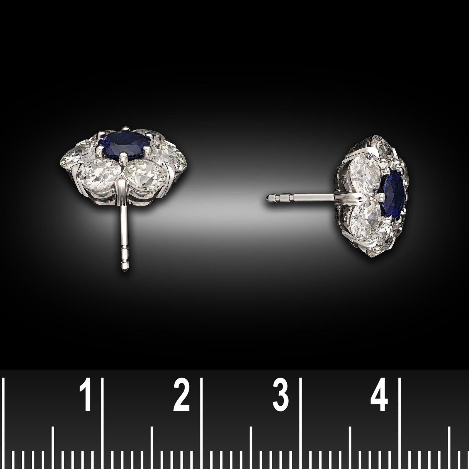 Hancocks 3.63ct Diamond & Sapphire Floral Cluster Earrings In New Condition For Sale In London, GB