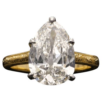 Hancocks 3.73-Carat Pear-Shaped Diamond Ring with Engraved Gold Band, 2021